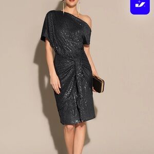 Grace Karin Shimmering Black One-Shoulder Dress
